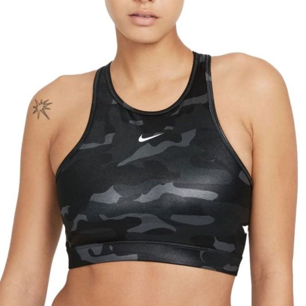 Nike Dri-FIT Camo Swoosh Support 1-Piece Pad High-Neck Sports Bra Medium